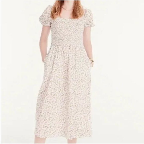 NWT JCREW Short sleeve smocked dress in meadow floral